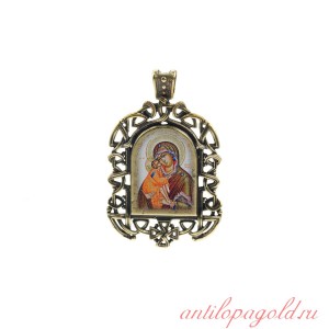 Бронзовая нательная иконка Донская икона Божией Матери на шнурке