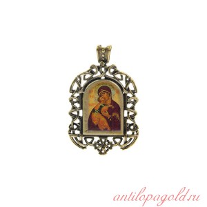 Бронзовая нательная иконка Владимирская икона Божией Матери на шнурке