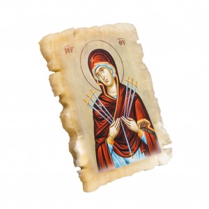 Иконка на ониксе Богородица Семистрельная