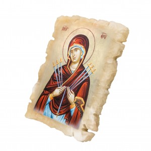 Иконка на ониксе Богородица Семистрельная