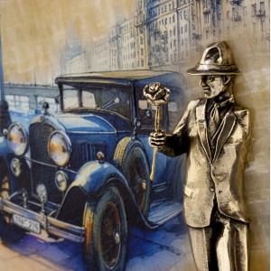 Картина на ониксе «Парень ретро авто с подсветкой»