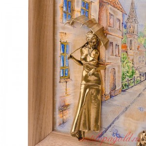 Картина угловая Пара с кошкой рисованная на ониксе с подсветкой