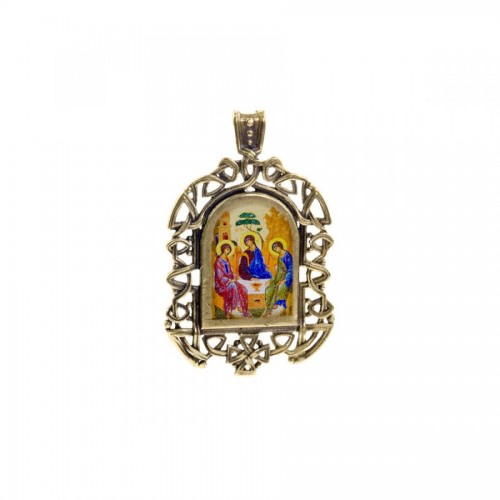 Бронзовая нательная икона Святая Троица на шнурке