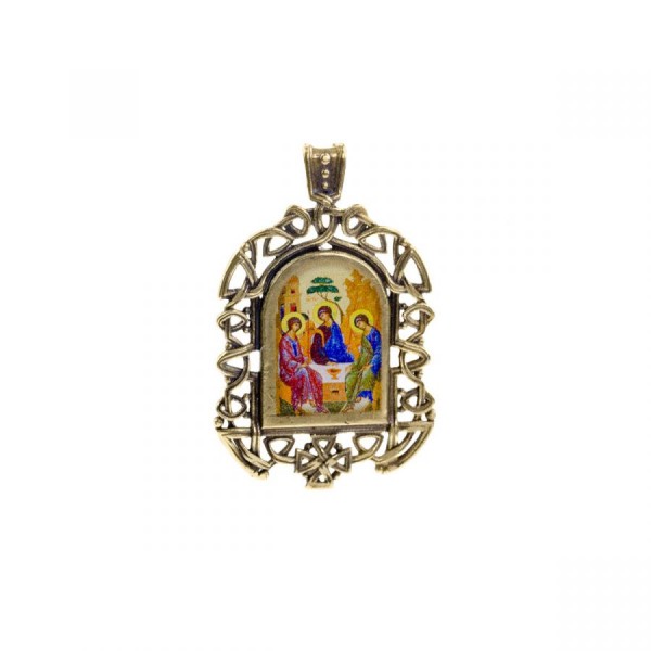 Бронзовая нательная икона Святая Троица на шнурке