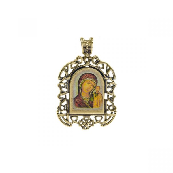 Бронзовая нательная иконка Казанская икона Божией Матери на шнурке