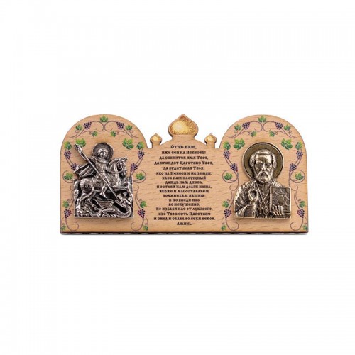 Деревянная икона Святой Георгий и Николай Чудотворец