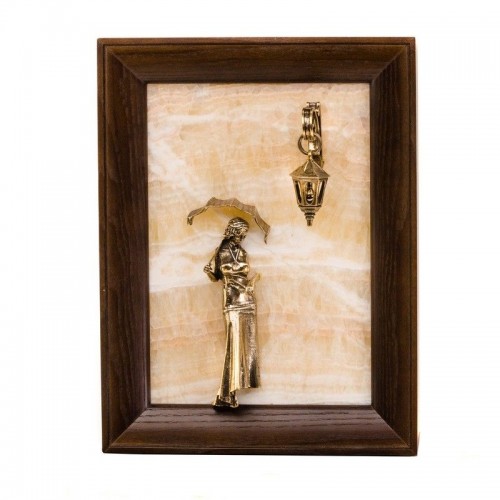 Картина-панно Девушка с зонтиком без подсветки на натуральном камне из оникса