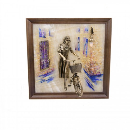 Картина Велосипедистка рисованная с подсветкой