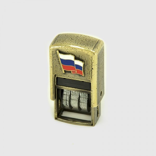 Маленький штамп-датер с флагом РФ